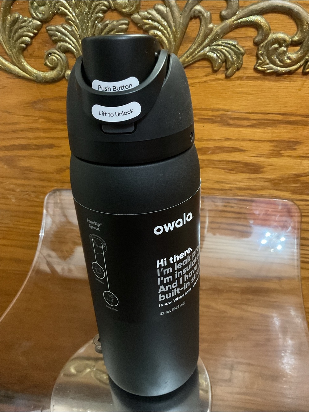Authentic Owala Black Insulated Leak-Proof Water Bottle with Built-In Straw